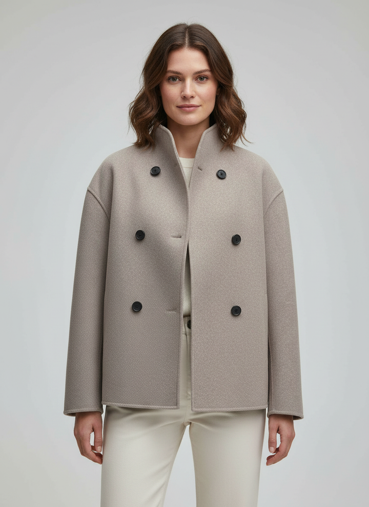 Ladies Wool Jacket Beige with Stand-up Collar | Amarae