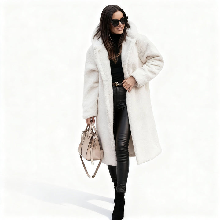 Women’s Long Teddy Coat with Hood – Warm & Stylish | Amarae