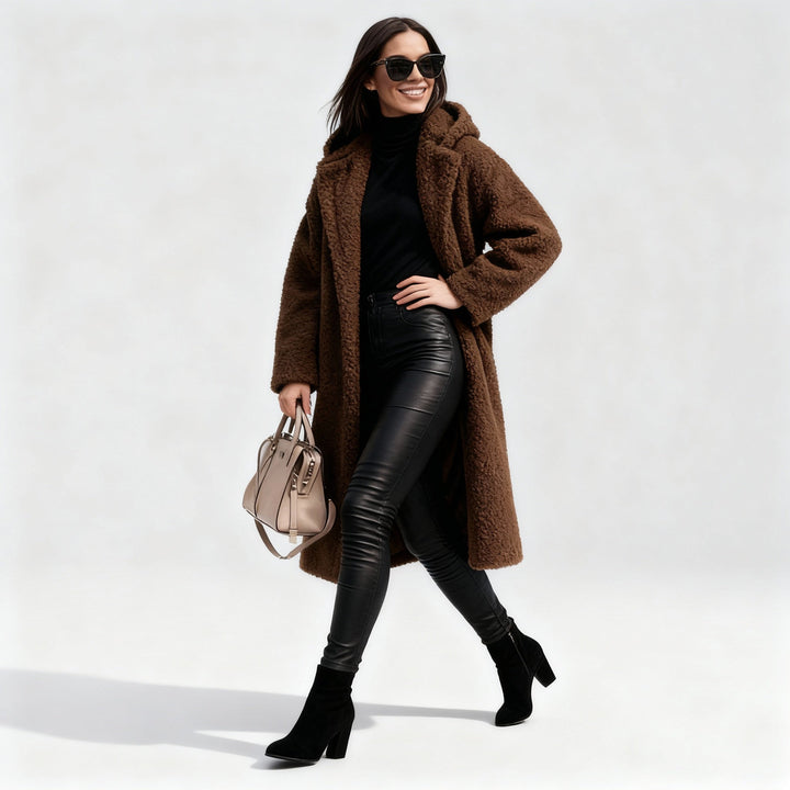 Women’s Long Teddy Coat with Hood – Warm & Stylish | Amarae