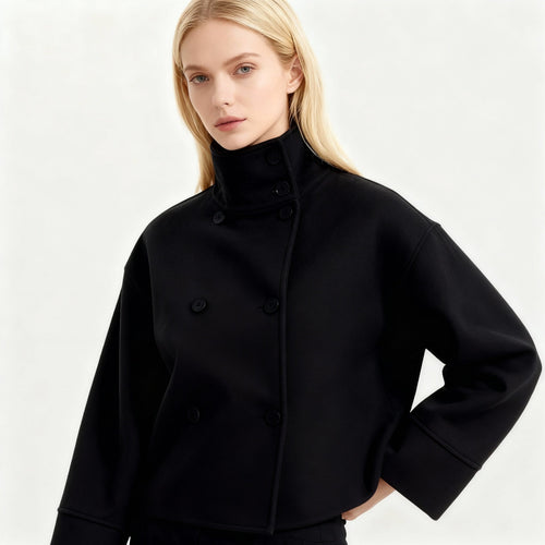 Amarae | Women's Fashion Cropped Jacket with High Collar and Double Button Placket