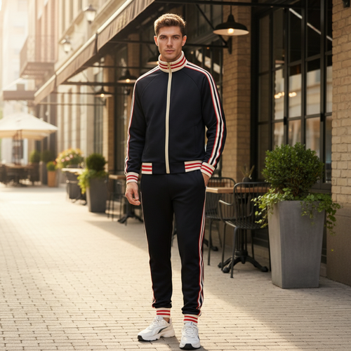 Amarae | Men's Tracksuit Set Striped Sport Pants Zipper Polyester