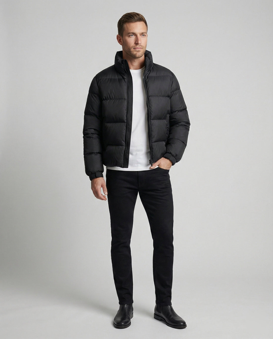 Men's puffer jacket made of duck feathers with warmth & hood | Amarae