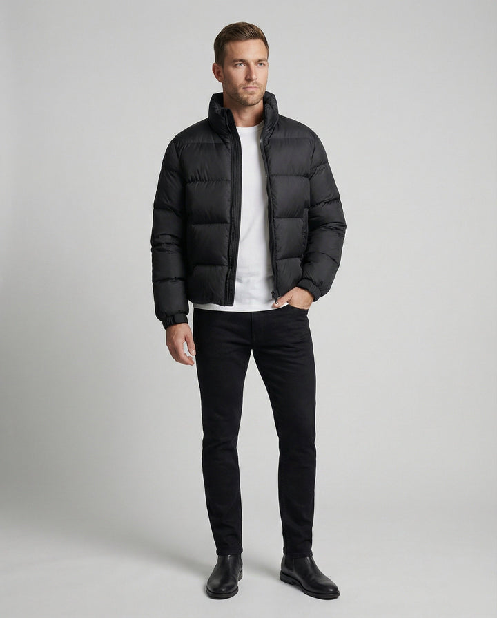 Men's puffer jacket made of duck feathers with warmth & hood | Amarae