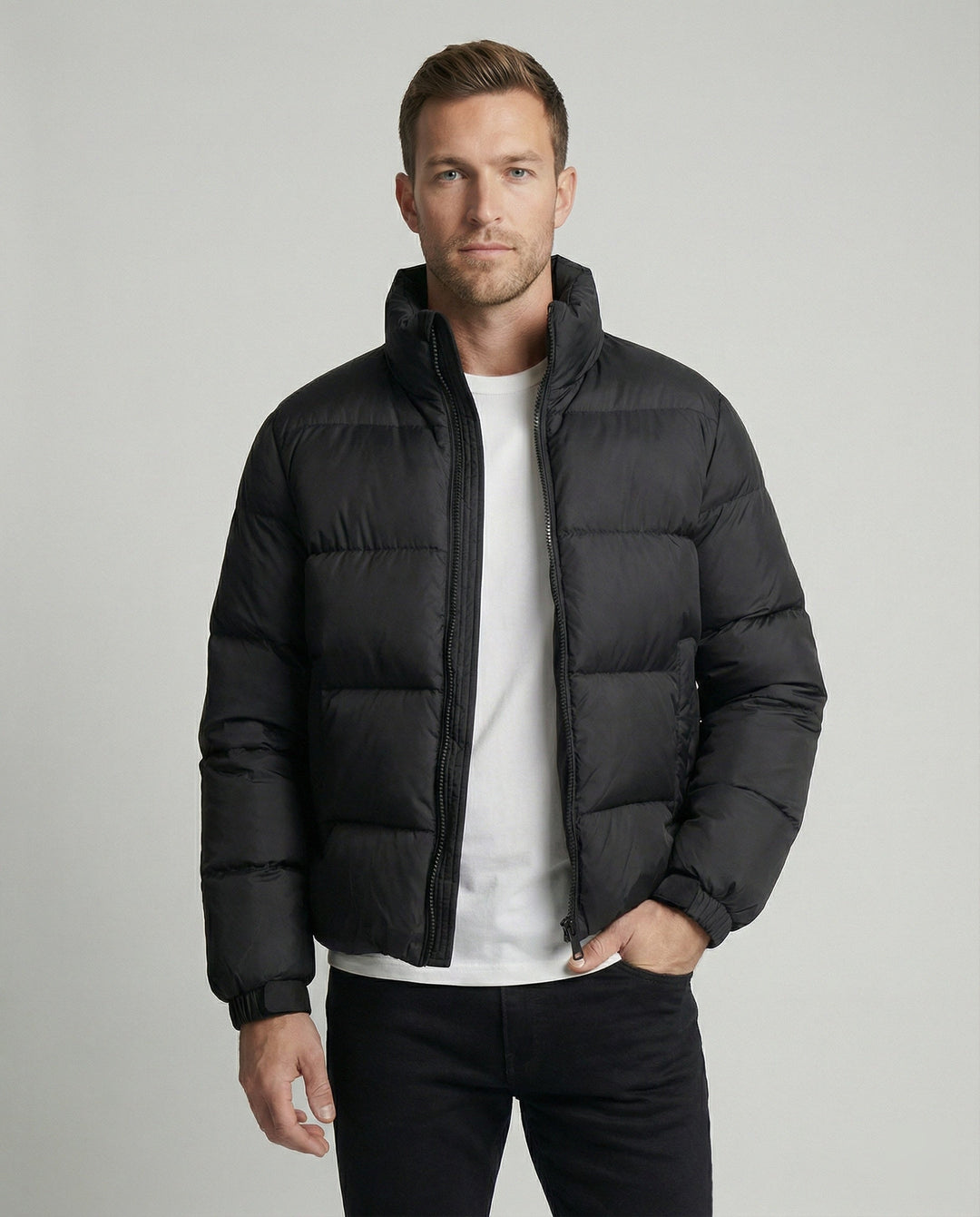 Men's puffer jacket made of duck feathers with warmth & hood | Amarae