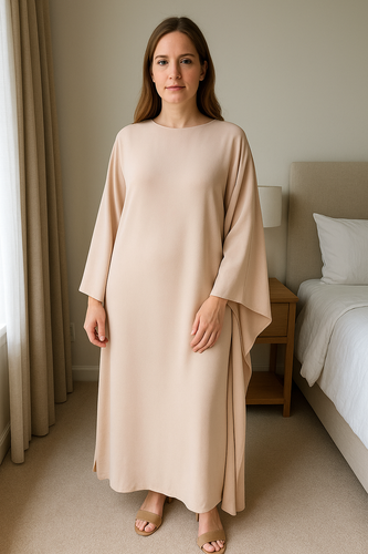 Chic Und Stil | Elegant Maxi Dress with Round Neckline & Wide Sleeves – Women's Evening Dress with High Waist Long Dress for Festive Occasions