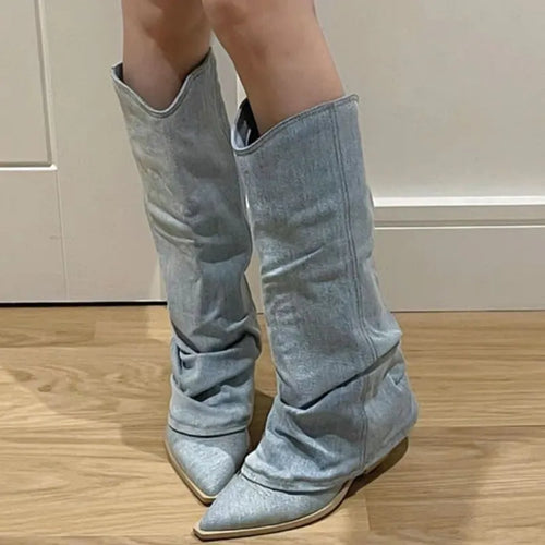 Amarae | Blue Denim Thigh High Boots