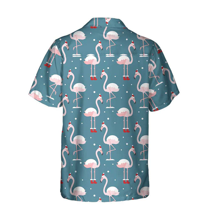 Lune London | Pink flamingo Hawaiian shirt for Christmas holidays, Pink flamingo in Santa hat Christmas shirt, Best Christmas gift idea
