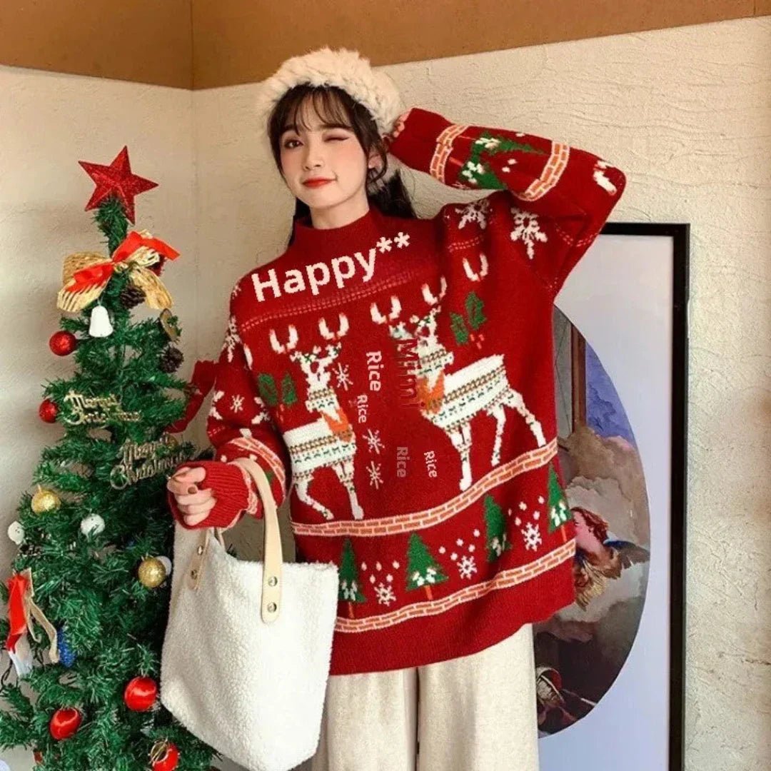 Lune London | Women's Christmas Knit Sweater with Reindeer - Knitted Sweater