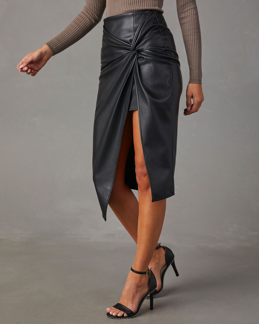 Lune London | Leather skirt Stylish eco leather skirt with slit for women
