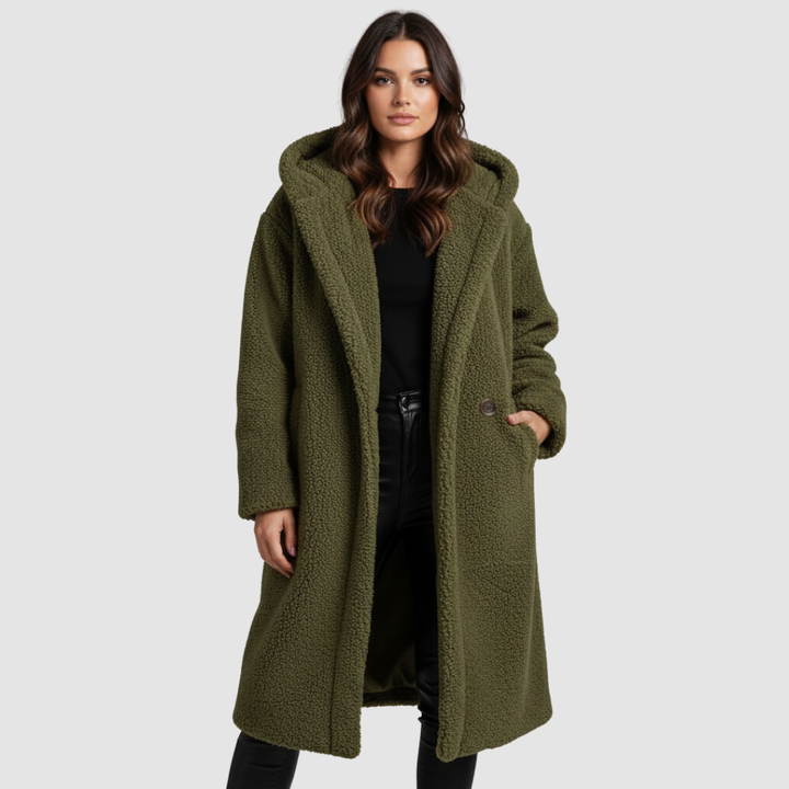 Stylish Teddy Coat Women's Comfort Long Coat Hood | Amarae