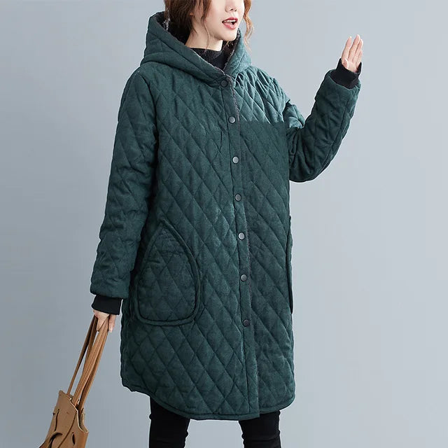 Amarae | Women's Hoodie - Long Quilted Jacket Knee-Length