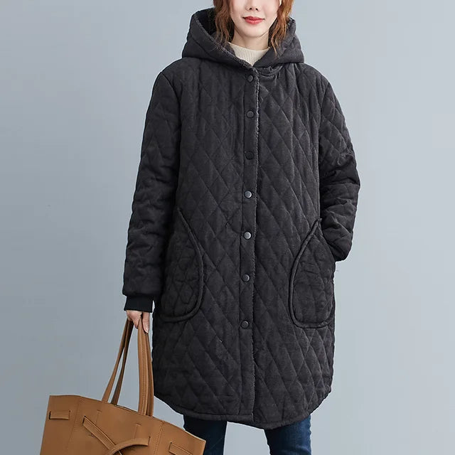 Amarae | Women's Hoodie - Long Quilted Jacket Knee-Length