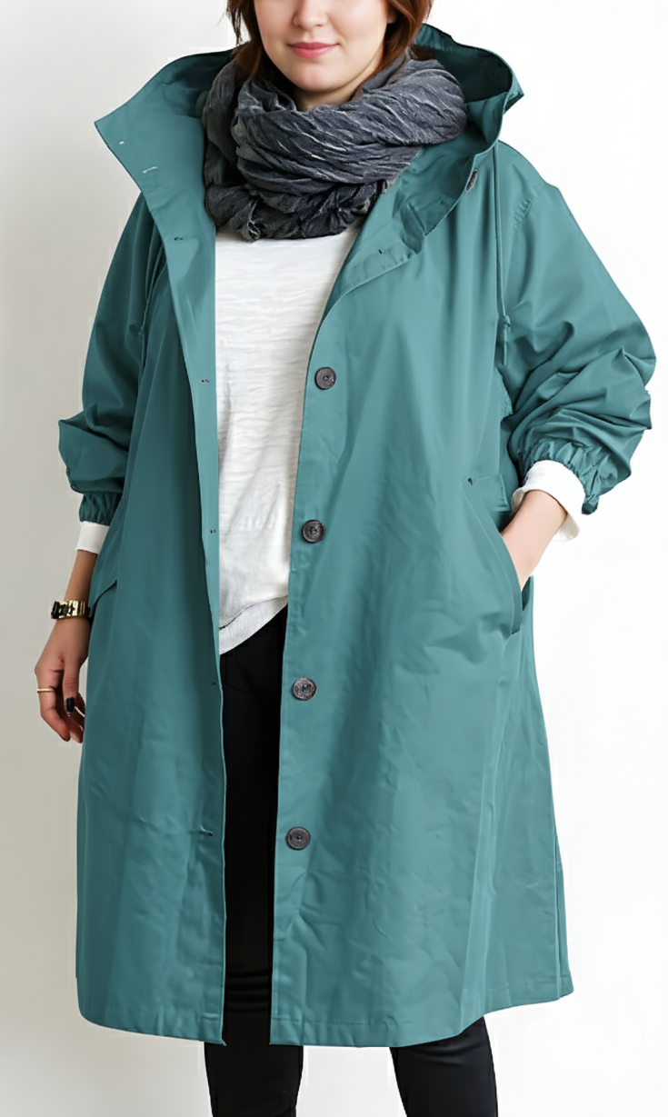 Amarae | Women’s trench coat with hood - Plus sizes