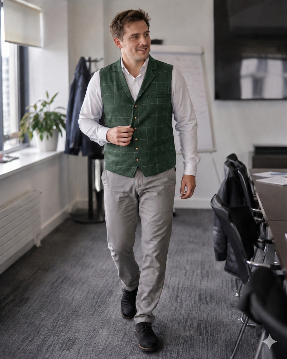 Amarae Men's waistcoat with check pattern and button placket
