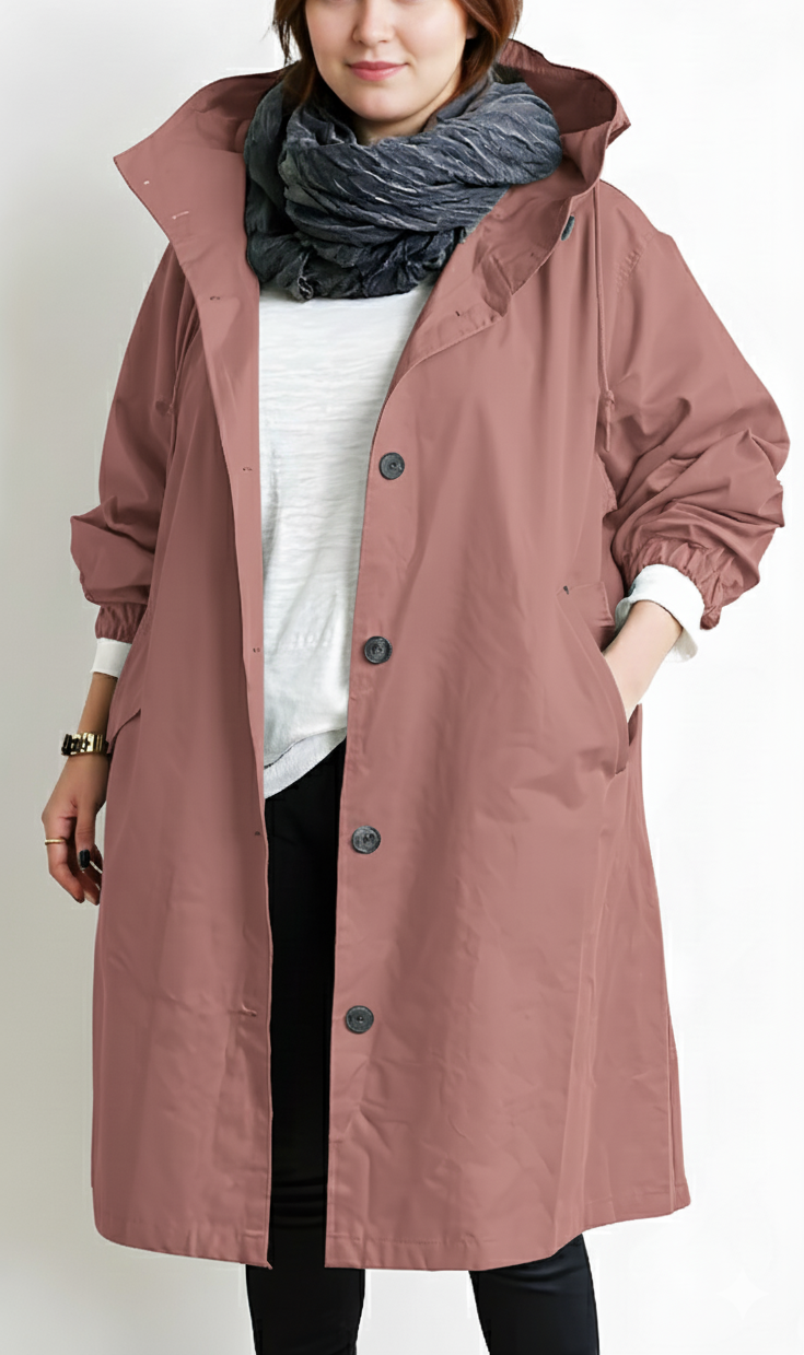 Amarae | Women’s trench coat with hood - Plus sizes