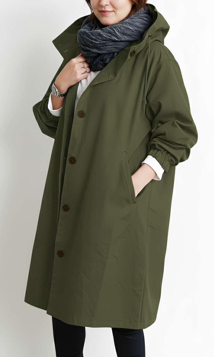 Amarae | Women’s trench coat with hood - Plus sizes