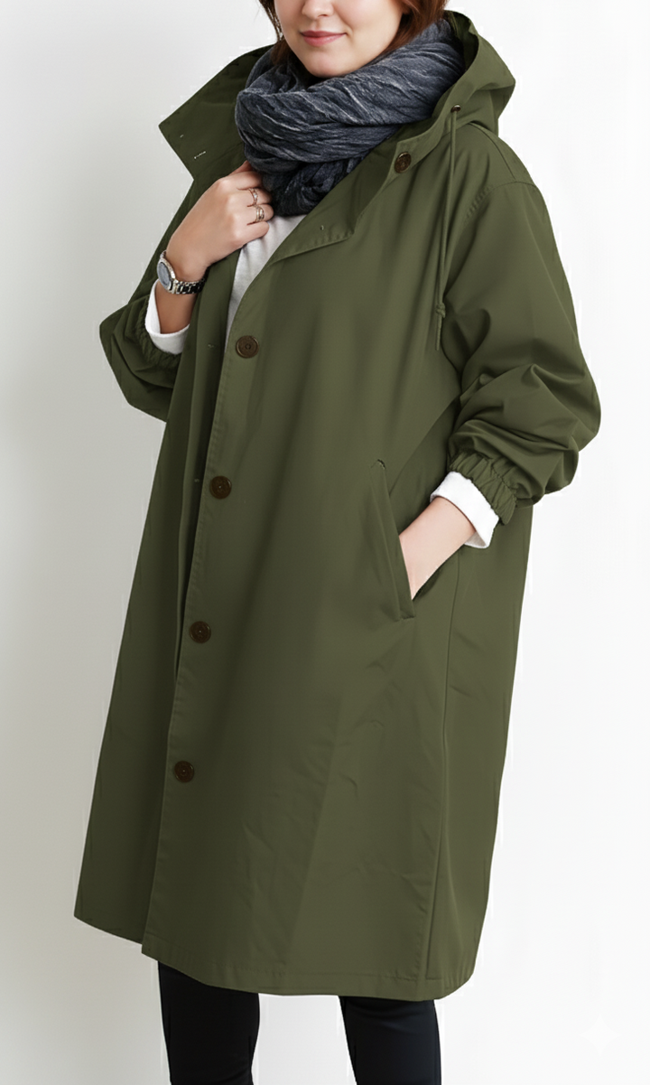 Amarae | Women’s trench coat with hood - Plus sizes