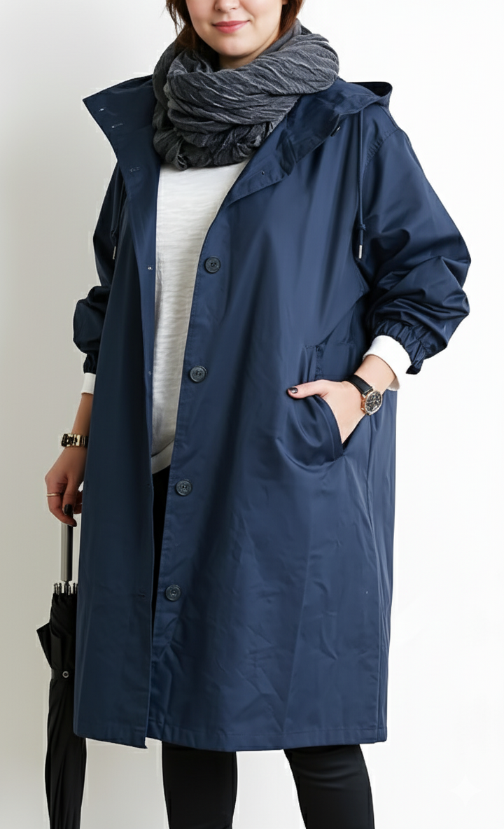 Amarae | Women’s trench coat with hood - Plus sizes