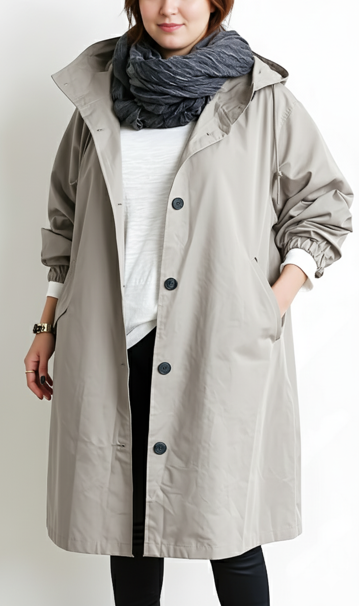 Amarae | Women’s trench coat with hood - Plus sizes