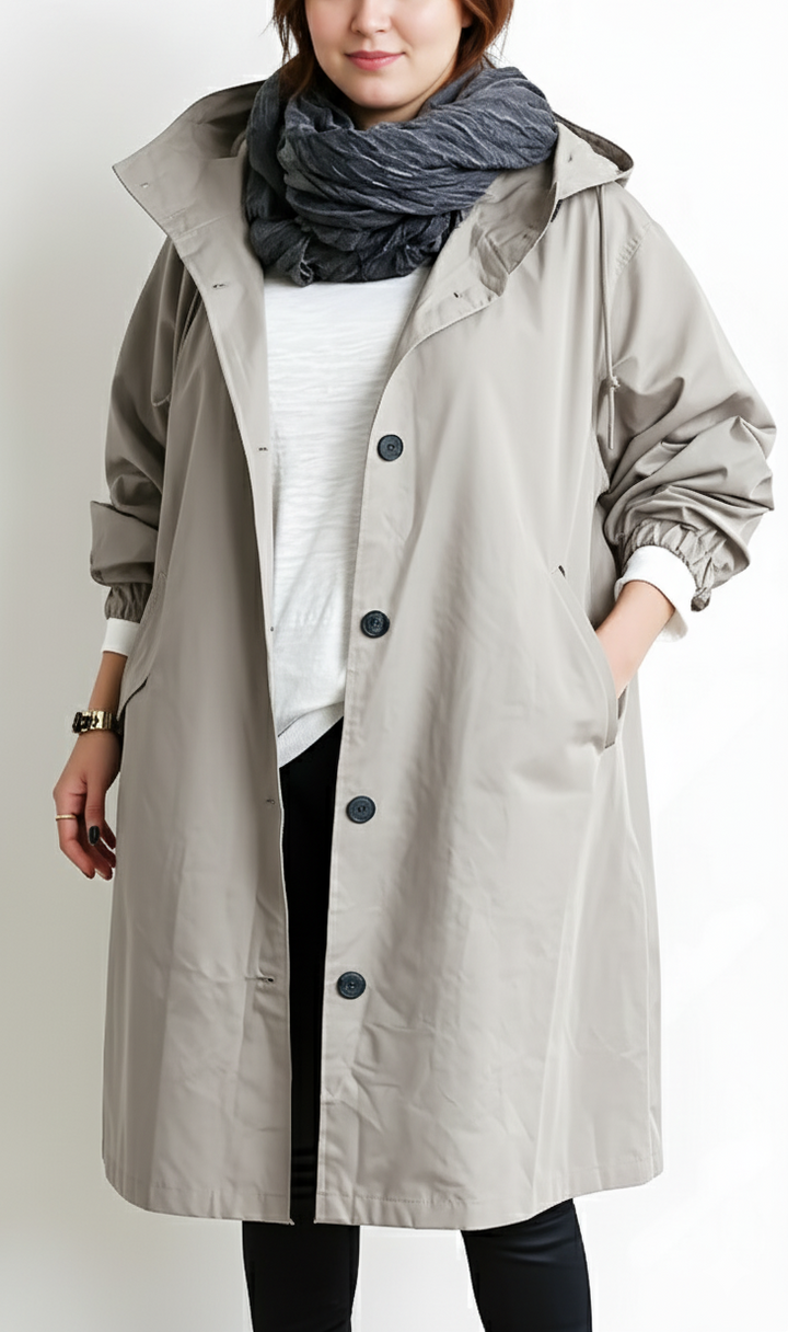 Amarae | Women’s trench coat with hood - Plus sizes