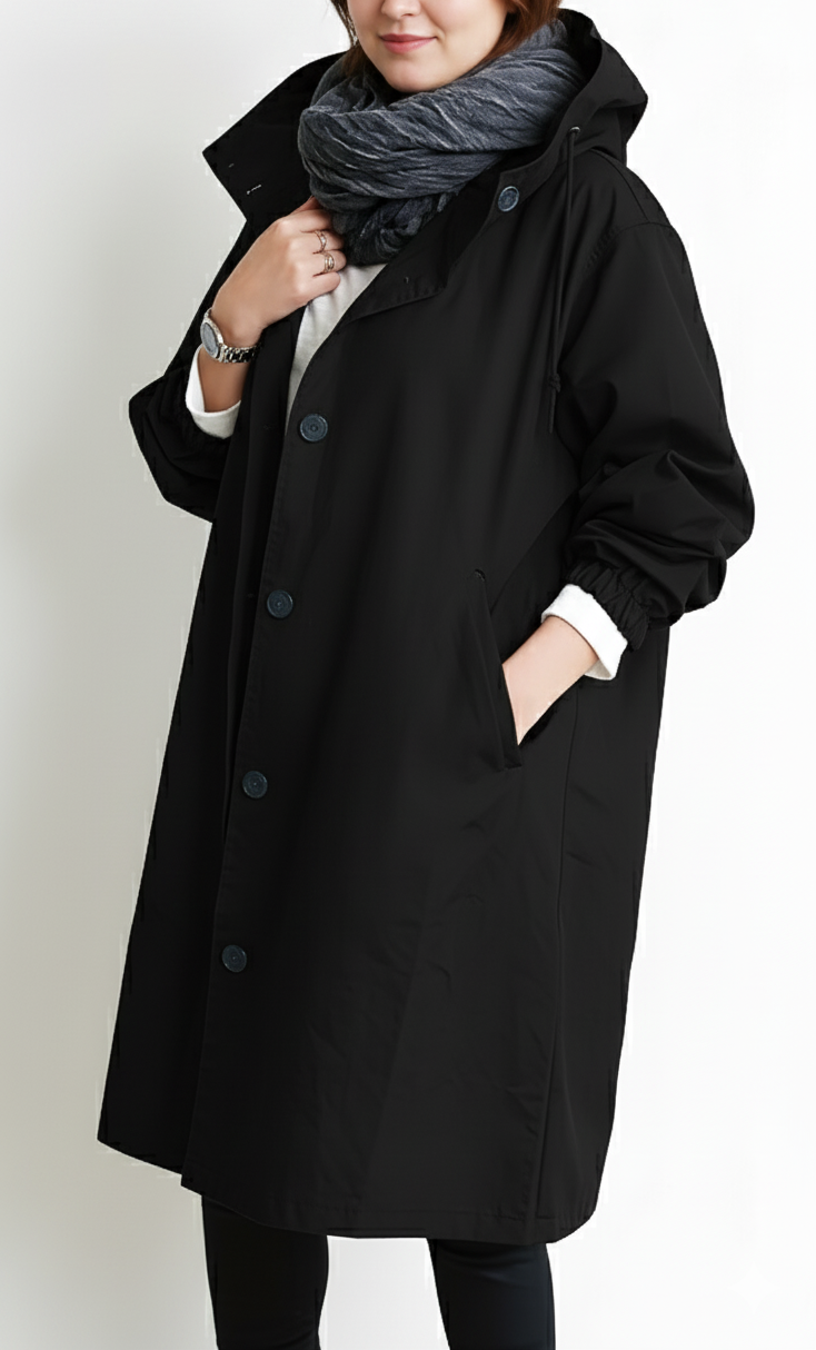 Amarae | Women’s trench coat with hood - Plus sizes