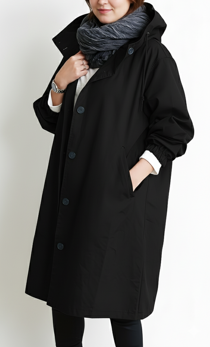 Amarae | Women’s trench coat with hood - Plus sizes