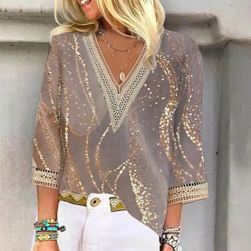 Amarae | Shiny Women's V-Neck Blouse