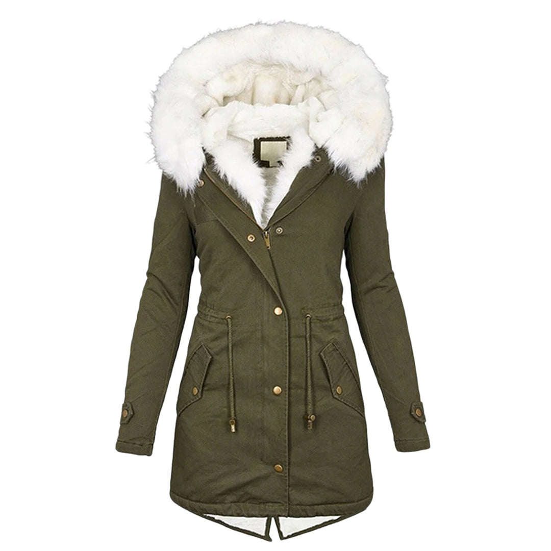 Amarae Elegant winter jacket with hood and button detail