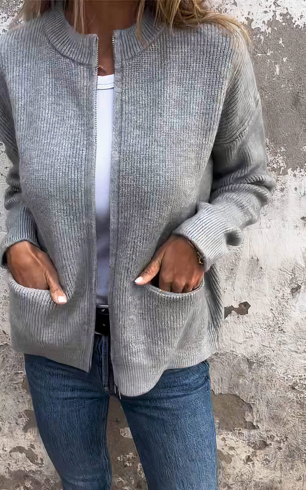 Amarae | Zipped knit jacket - Elegant transitional jacket for everyday and leisure