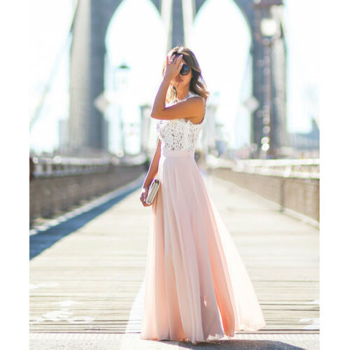 Amarae | Sleeveless Dress Elegant Lace Top Flowing Long Skirt Festive Clothing