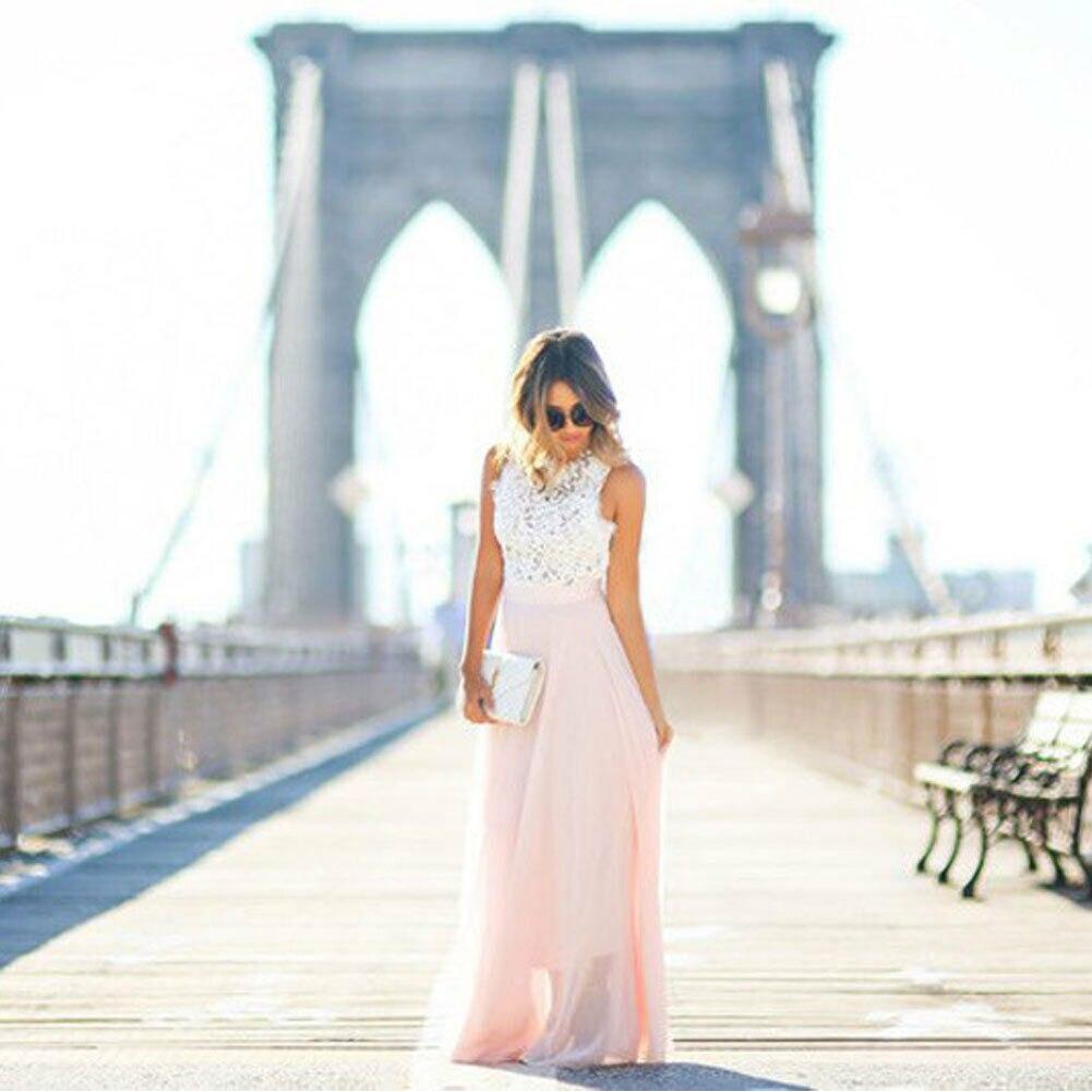 Lune London | Sleeveless Dress Elegant Lace Top Flowing Long Skirt Festive Clothing