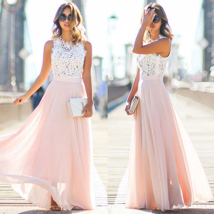 Lune London | Sleeveless Dress Elegant Lace Top Flowing Long Skirt Dressy Clothing