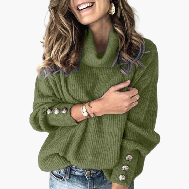 Lune London | Turtleneck sweater with button details - Trendy casual knit sweater
