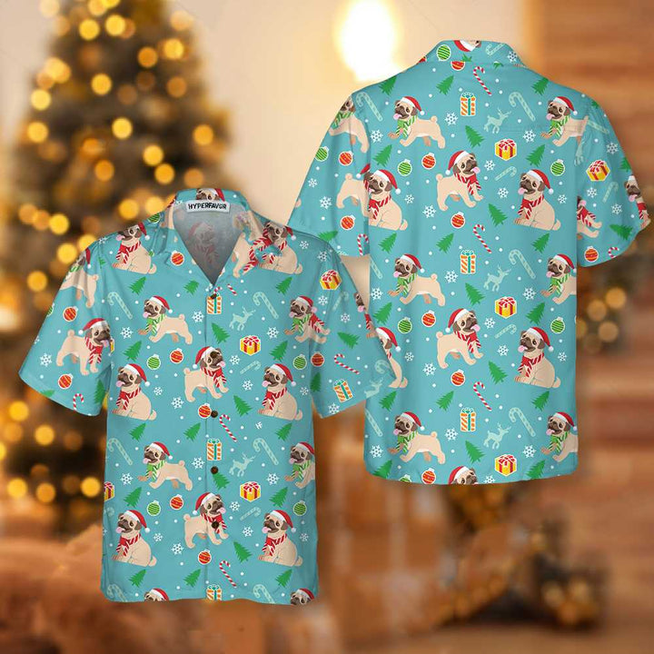 Lune London | Merry Pug Hawaiian Shirt, Funny Pug Christmas T-Shirt