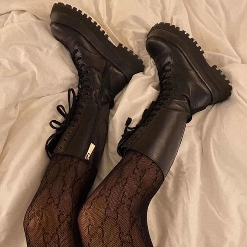 Amarae | High Boots Women Black with Lacing Track Sole