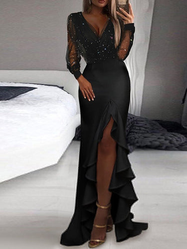 Amarae | Evening Dress Long Shiny Black Sequins