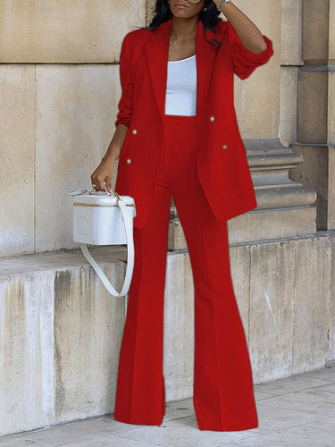 Amarae | Women's Two-Piece Suit Set Office Blazer Double-Breasted Notched Collar Long Sleeve Elegant