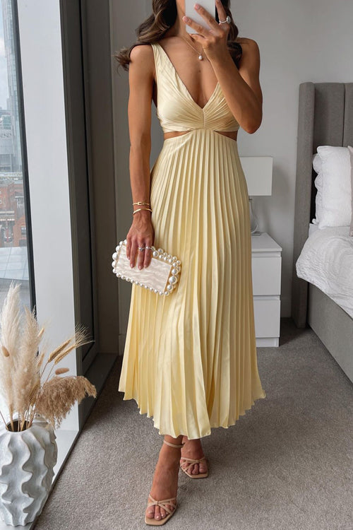 Lune London | Pleated Plunge Midi Dress