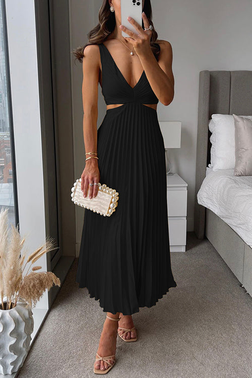 Lune London | Pleated Plunge Midi Dress