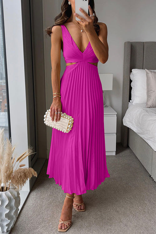 Lune London | Pleated Plunge Midi Dress