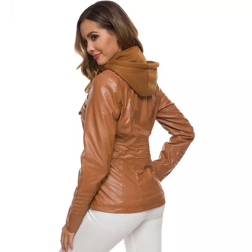 Amarae | Leather jacket - With hood - Fitted cut - Versatile & Stylish