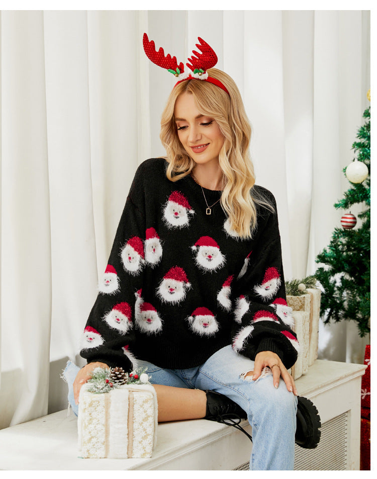 Lune London | Women - Knitted crew neck sweater with Santa Claus pattern