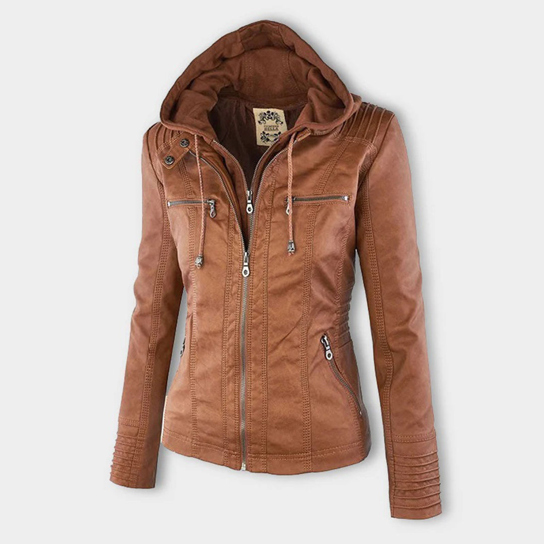 Amarae | Waterproof Women's Faux Leather Jacket with Hood