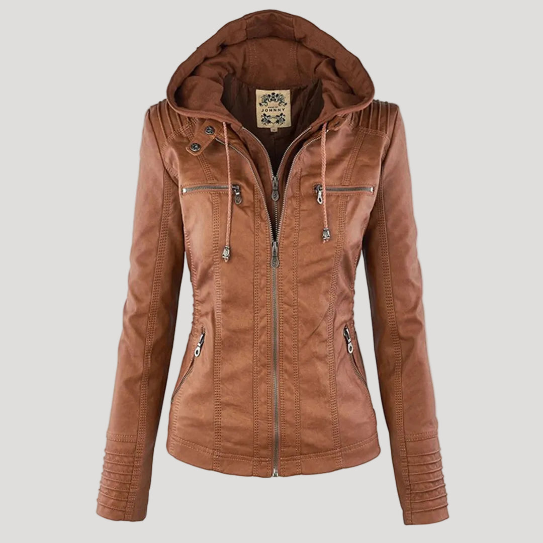 Amarae | Waterproof Women's Faux Leather Jacket with Hood