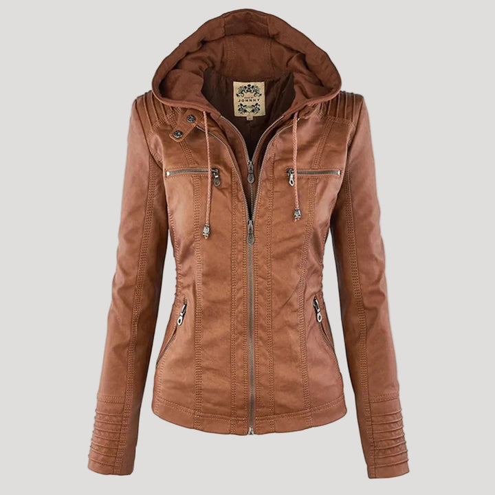 Amarae | Waterproof Women's Faux Leather Jacket with Hood