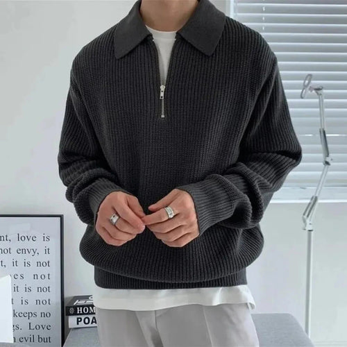 Amarae | Knit pullover for men - Ribbed texture, structured collar - Regular fit
