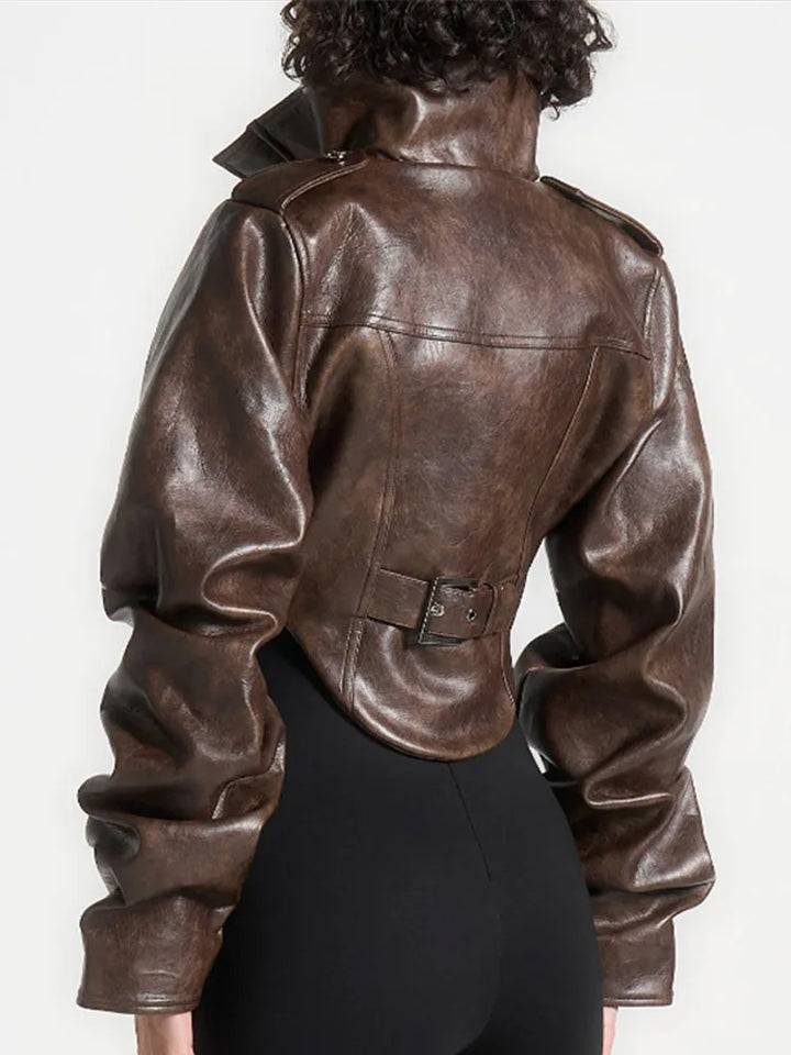 Lune London | Faux leather jacket - Cropped biker jacket with balloon sleeves and sleek design