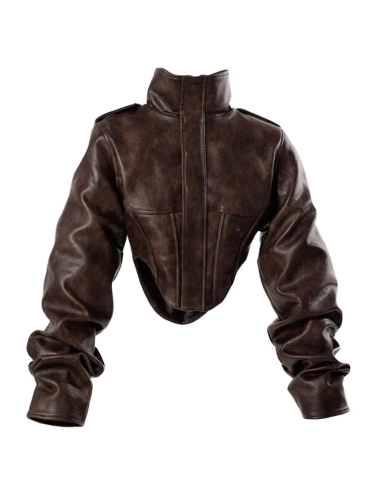 Lune London | Faux leather jacket - Cropped biker jacket with balloon sleeves and sleek design