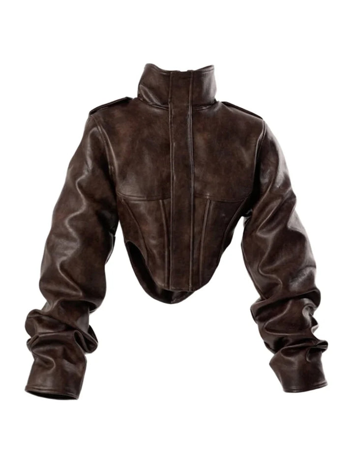 Lune London | Faux leather jacket - Cropped biker jacket with balloon sleeves and sleek design