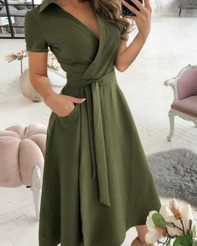 Amarae | Elegant V-Neck Midi Dress for Women